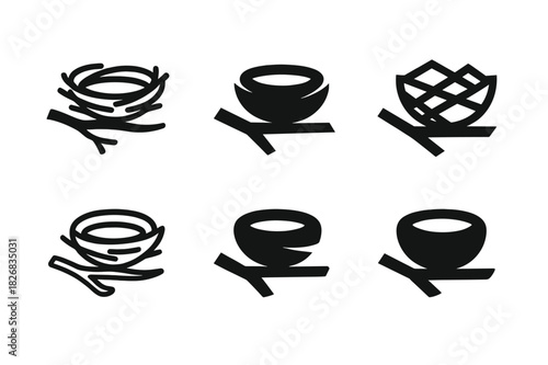 Nest Logo Variations. Nest. Icon set. Set Logo of nest: ant nest mound with tunnel cross-section. harmonious logo variations of the same emblematic concept,