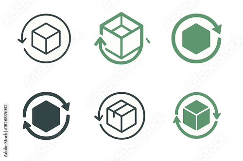Circular Economy Logos. Circular economy and waste reduction initiatives. Icon set. Set Logo of circular economy: product life cycle. harmonious logo