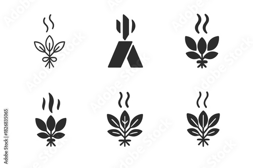 Cultural Hygiene Logos. Cultural approaches to hygiene. Icon set. Set Logo of cultural hygiene: cleansing herbs and steam. harmonious logo variations of the