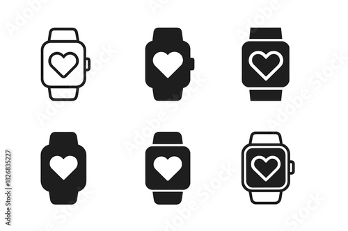 Wearable Health Icons. wearable health devices. Icon set. Set Logo of wearable health devices: smartwatch. harmonious logo variations of the same emblematic