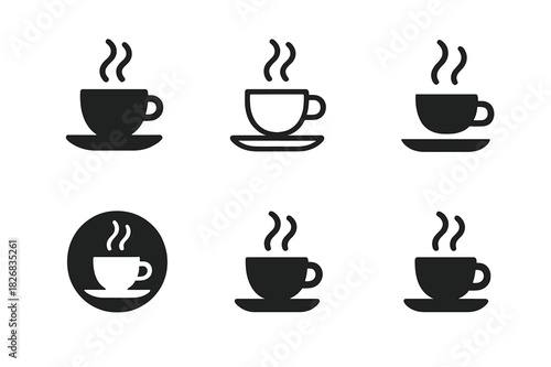 Espresso Logo Variations. Espresso cup. Icon set. Set Logo of steaming espresso cup. harmonious logo variations of the same emblematic concept (Symmetrical