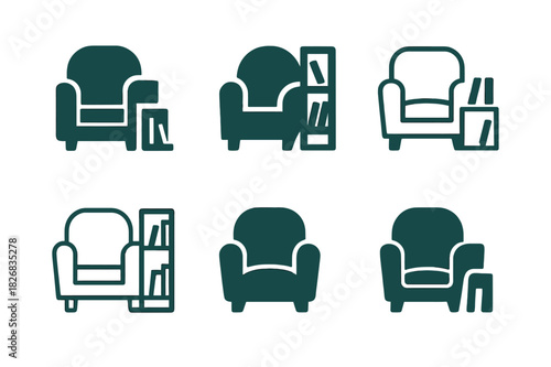 Hobby Space Logo Set. Making space for personal hobbies. Icon set. Set Logo of making space for personal hobbies: cozy corner chair. harmonious logo variations