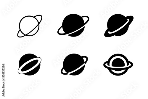 Universe Logo Variations. Universe Connection. Icon set. Set Logo of Universe Connection: Planet with Orbit. harmonious logo variations of the same emblematic