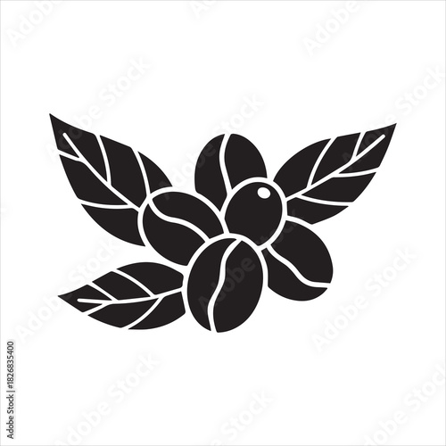 Stylized coffee plant icon with beans and leaves on white background