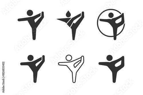 Pilates Logo Variations. Pilates and stretching. Icon set. Set Logo of pilates and stretching: balance posture. harmonious logo variations of the