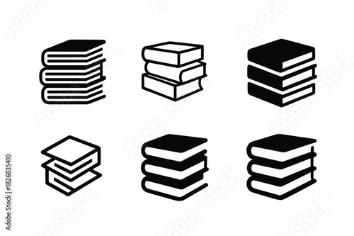 Harmonious Bookstack Icons. bookstack. Icon set. Set Logo of bookstack: minimalist reading pile. harmonious logo variations of the same emblematic concept,