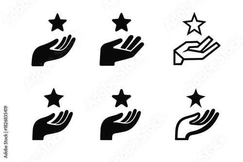 Destiny Icon Variations. Destiny and fate. Icon set. Set Logo of destiny and fate: open hand with star. harmonious logo variations of the same emblematic