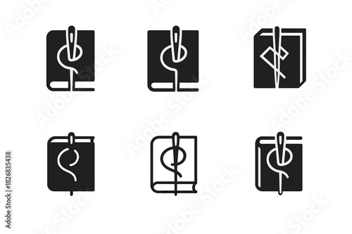 Book Binding Logos. Book binding. Icon set. Set Logo of book binding: thread forming a loop around a book spine. harmonious logo variations of the same