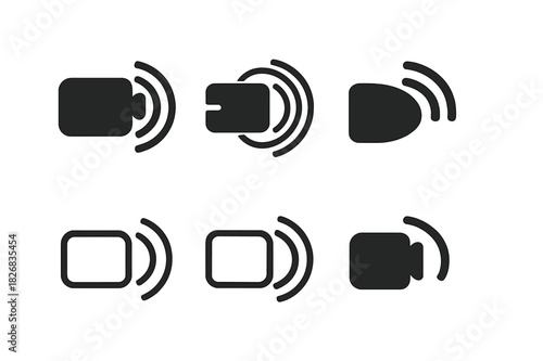Live Broadcast Icons. Transmitting live. Icon set. Set Logo of transmitting live: camera broadcasting. harmonious logo variations of the same emblematic