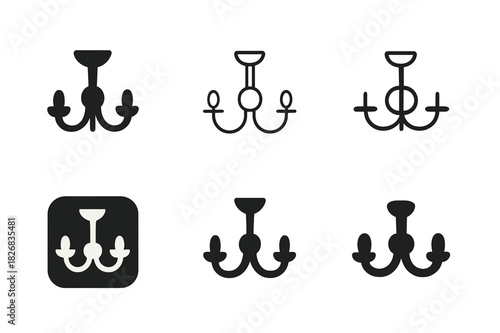 Chandelier Logo Variations. Artificial lighting. Icon set. Set Logo of chandelier. harmonious logo variations of the same emblematic concept (Filled