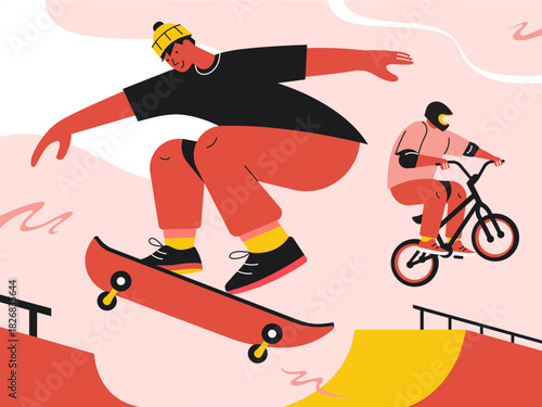 Skateboarder & BMX Rider — Skatepark Scene