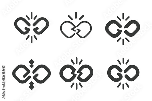 Social Risks Icons. social risks. Icon set. Set Logo of social risks: broken link. harmonious logo variations of the same emblematic concept, each with