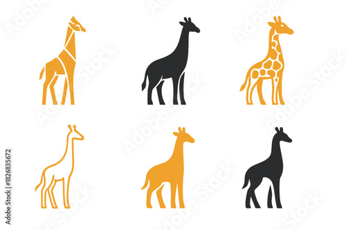 Savanna Icons Variety. savanna animals. Icon set. Set Logo of savanna animals: giraffe. harmonious logo variations of the same emblematic concept, each with