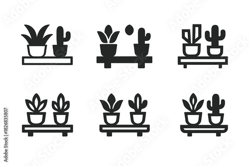 Plant Decor Icons. Using plants to decorate the kitchen or bathroom for a natural touch. Icon set. Set Logo of plant decor: succulent in pot. harmonious logo