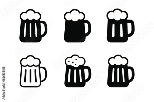 Beer Mug Logos. Beer mug. Icon set. Set Logo of beer mug: craft brewery emblem. harmonious logo variations of the same emblematic concept, each with different