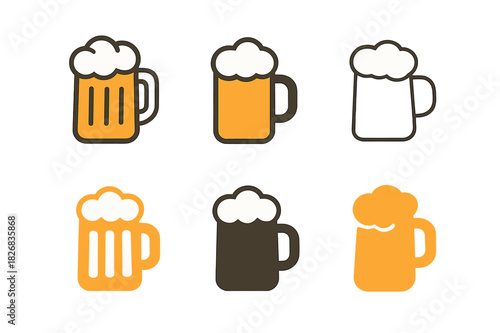 Beer Mug Logos. Beer mug. Icon set. Set Logo of beer mug: craft brewery emblem. harmonious logo variations of the same emblematic concept, each with different