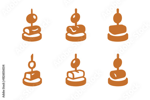 Appetizer Icons. delicious appetizers. Icon set. Set Logo of delicious appetizers: tapas style serving dish. harmonious logo variations of the same emblematic