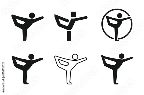 Pilates Logo Variations. Pilates and stretching. Icon set. Set Logo of pilates and stretching: balance posture. harmonious logo variations of the