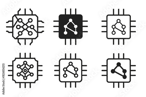 AI Logo Variations. AI integration in everyday life (smart homes, autonomous cars). Icon set. Set Logo of AI integration: voice assistant. harmonious logo