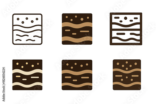 Humus Logo Variations. Humus. Icon set. Set Logo of humus: handful of fertile soil with leaf sprouting. harmonious logo variations of the same emblematic