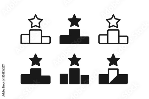 Top Performer Logos. Top performer award. Icon set. Set Logo of top performer award: award podium with star. harmonious logo variations of the same emblematic