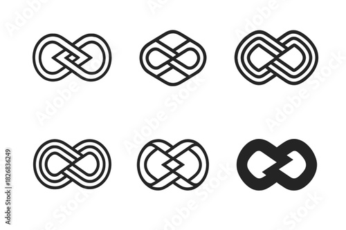 Expanse Logo Variations. Expanse. Icon set. Set Logo of Expanse: infinite geometric lines. harmonious logo variations of the same emblematic concept, each with