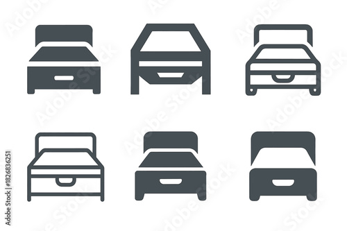 Custom Storage Icons. Creating custom-designed home storage solutions. Icon set. Set Logo of creating custom-designed home storage solutions: under-bed