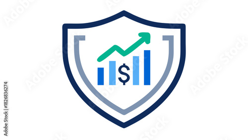 Vector icon of a bar graph inside a shield symbolizing secure financial growth