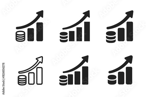 Small Business Icons. small business growth and challenges. Icon set. Set Logo of small business growth and challenges: financial growth icon with coin stack.
