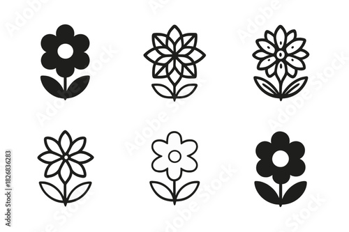 Flower Logo Variations. flowers. Icon set. Set Logo of flowers: blooming garden. harmonious logo variations of the same emblematic concept, each with different