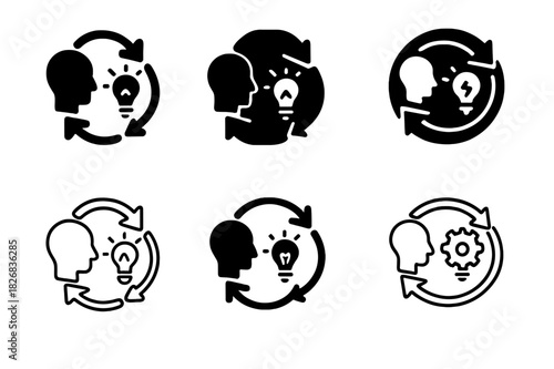 Design Thinking Icons. Design thinking for business problem-solving. Icon set. Set Logo of design thinking: iterative process loop. harmonious logo variations
