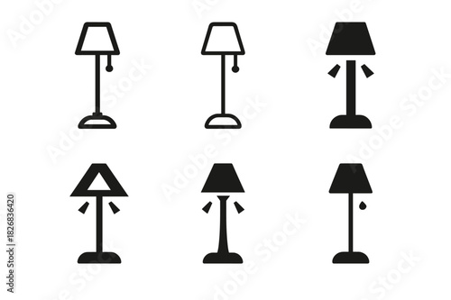 Lighting Mood Icons. workspace lighting moods. Icon set. Set Logo of workspace lighting moods: floor lamp. harmonious logo variations of the same emblematic