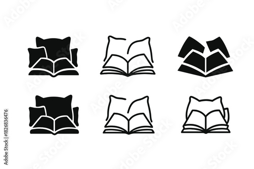 Reading Nook Logos. Bookish ambiance. Icon set. Set Logo of bookish ambiance: Reading nook with pillows. harmonious logo variations of the same emblematic