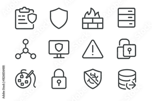Cybersecurity Icon Set. Cyber Incident Response. Line icon set of Cyber Incident Response: alert, incident report, firewall, server, network, antivirus,