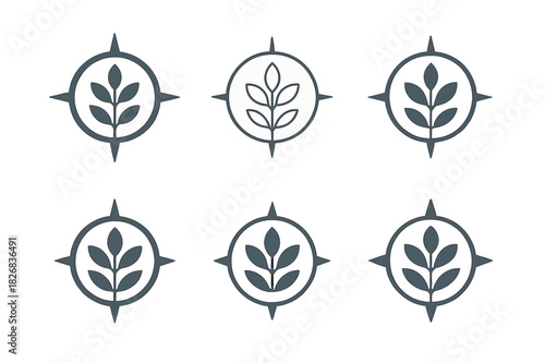 Therapeutic Logo Variations. Therapeutic journeys. Icon set. Set Logo of Therapeutic journeys: Healing compass. harmonious logo variations of the