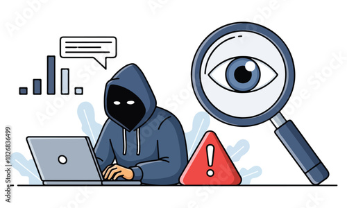 VR Headset, Cybersecurity, and Mobile User Vector Illustrations: Hacker, Social Media, and Digital Privacy Graphics