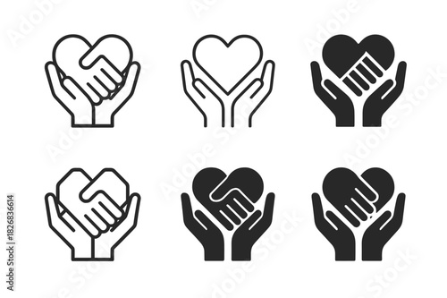 Shared Responsibilities Icons. Love and bonding through shared responsibilities (family, work). Icon set. Set Logo of love and bonding through shared