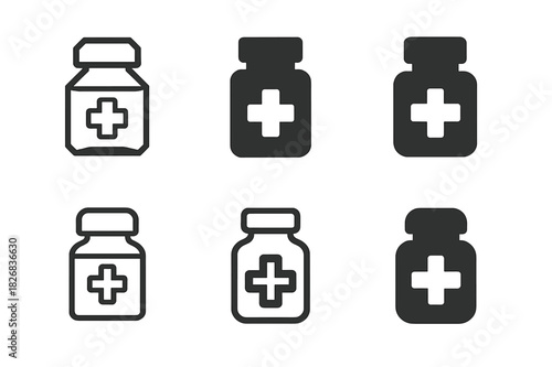 Accessible Medical Icons. accessible medical icons set. Icon set. Set Logo of accessible medical icons set: medicine bottle. harmonious logo variations of the