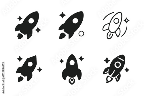 Toy Rocket Logos. Toy rocket. Icon set. Set Logo of toy rocket: launch countdown rocket. harmonious logo variations of the same emblematic concept, each with