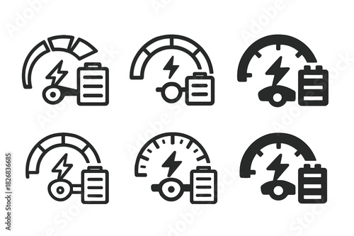 DIY Electric Car Logos. DIY electric car conversion kits. Icon set. Set Logo of DIY electric car conversion kits: dashboard display. harmonious logo variations