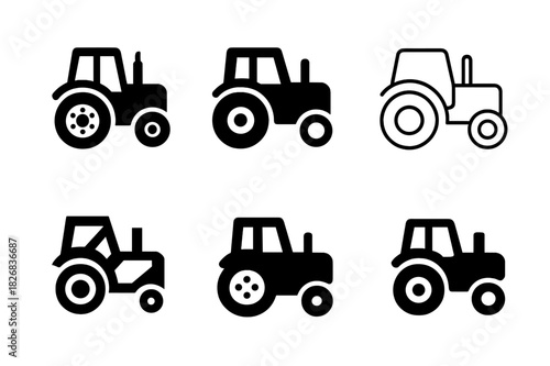 Tractor Logo Variations. Tractor. Icon set. Set Logo of Tractor: Tractor Silhouette. harmonious logo variations of the same emblematic concept, each with