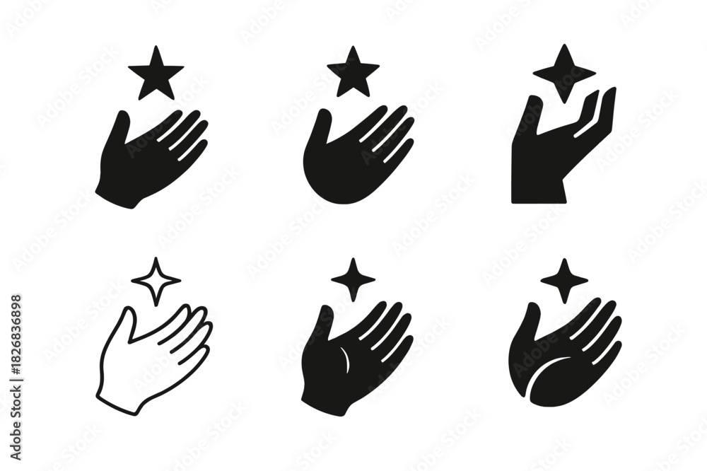 Fototapeta premium Destiny Icon Variations. Destiny and fate. Icon set. Set Logo of destiny and fate: open hand with star. harmonious logo variations of the same emblematic
