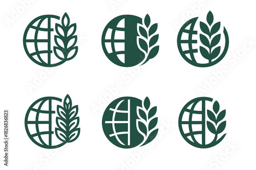 Agricultural Trade Icons. Trade in agricultural products and commodities. Icon set. Set Logo of trade in agricultural products and commodities: global grain