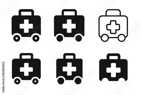 Medical Unit Logos. Mobile medical unit. Icon set. Set Logo of mobile medical unit: medical kit. harmonious logo variations of the same emblematic concept