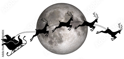 Santa claus with raindeer and moon silhouette vector illustration