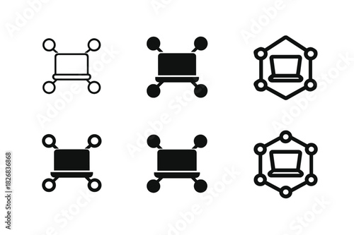 Work Anywhere Icons. work from anywhere. Icon set. Set Logo of work from anywhere: connected dots around laptop. harmonious logo variations of the same