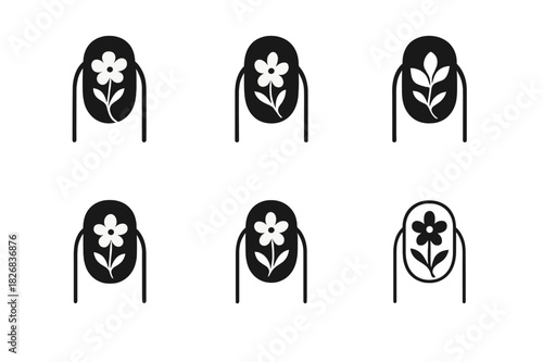 Pressed Flowers Manicure. pressed flowers manicure. Icon set. Set Logo of pressed flowers manicure: elegant floral fingertips. harmonious logo variations of
