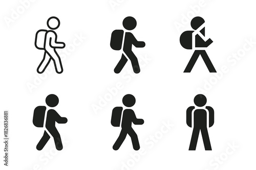 Image Generation. Traveler. Icon set. Set Logo of traveler: person with backpack. harmonious logo variations of the same emblematic concept, each