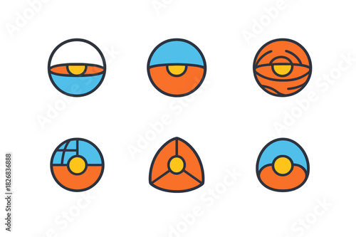 Earth Layers Logos. Earth layers. Icon set. Set Logo of earth layers: geologic strata cross-section with texture bands. harmonious logo variations of the same