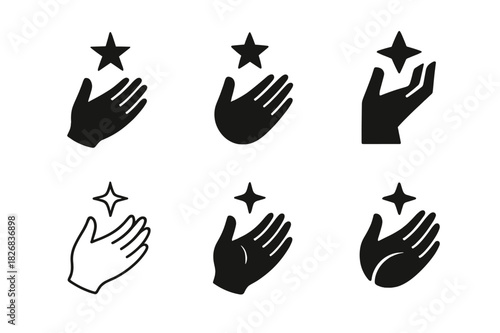 Destiny Icon Variations. Destiny and fate. Icon set. Set Logo of destiny and fate: open hand with star. harmonious logo variations of the same emblematic
